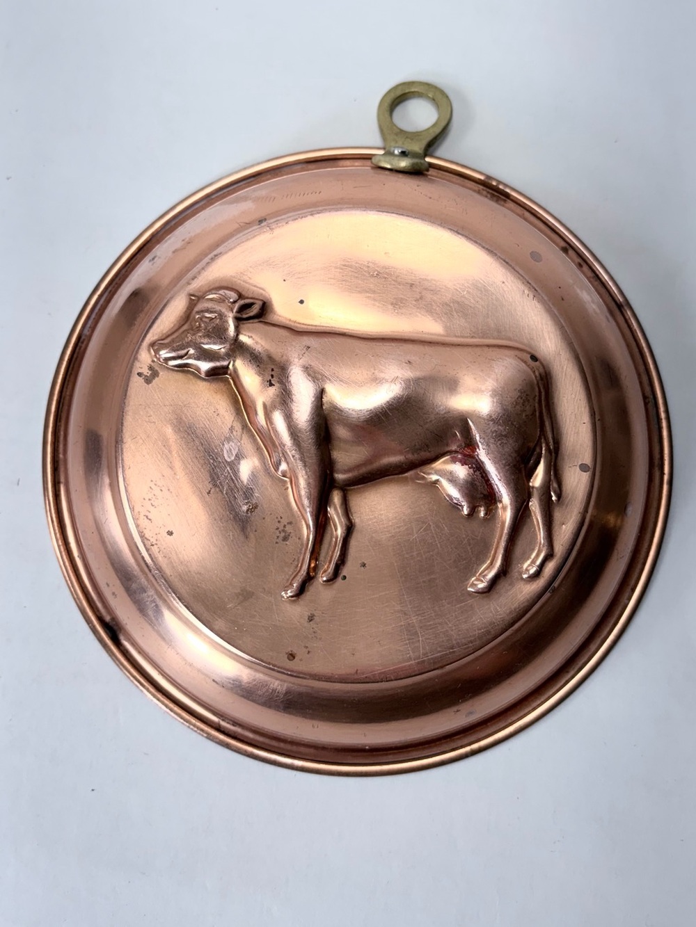 5" Vintage Copper Brass Wall Hanging Cow Mold Wall Decor Cottagecore